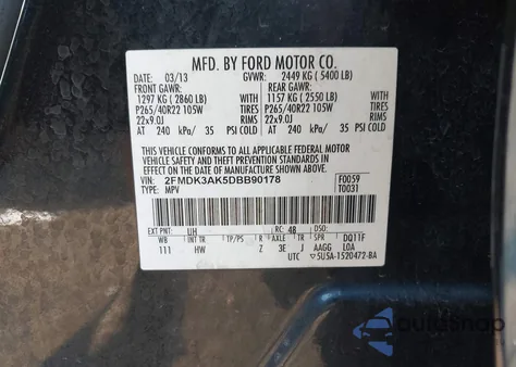 2013 Ford Edge Sport из США, поврежденный, VIN 2FMDK3AK5DBB90178